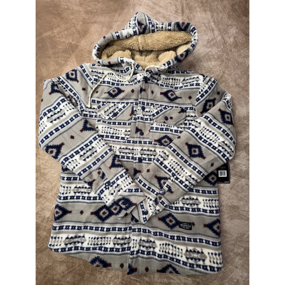Aeropostale Womens Medium Aztec Pattern Hoodie Taupe Button Down Long Sleeve